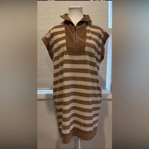 Umgee Terry Cloth Half Zip Striped Dress M